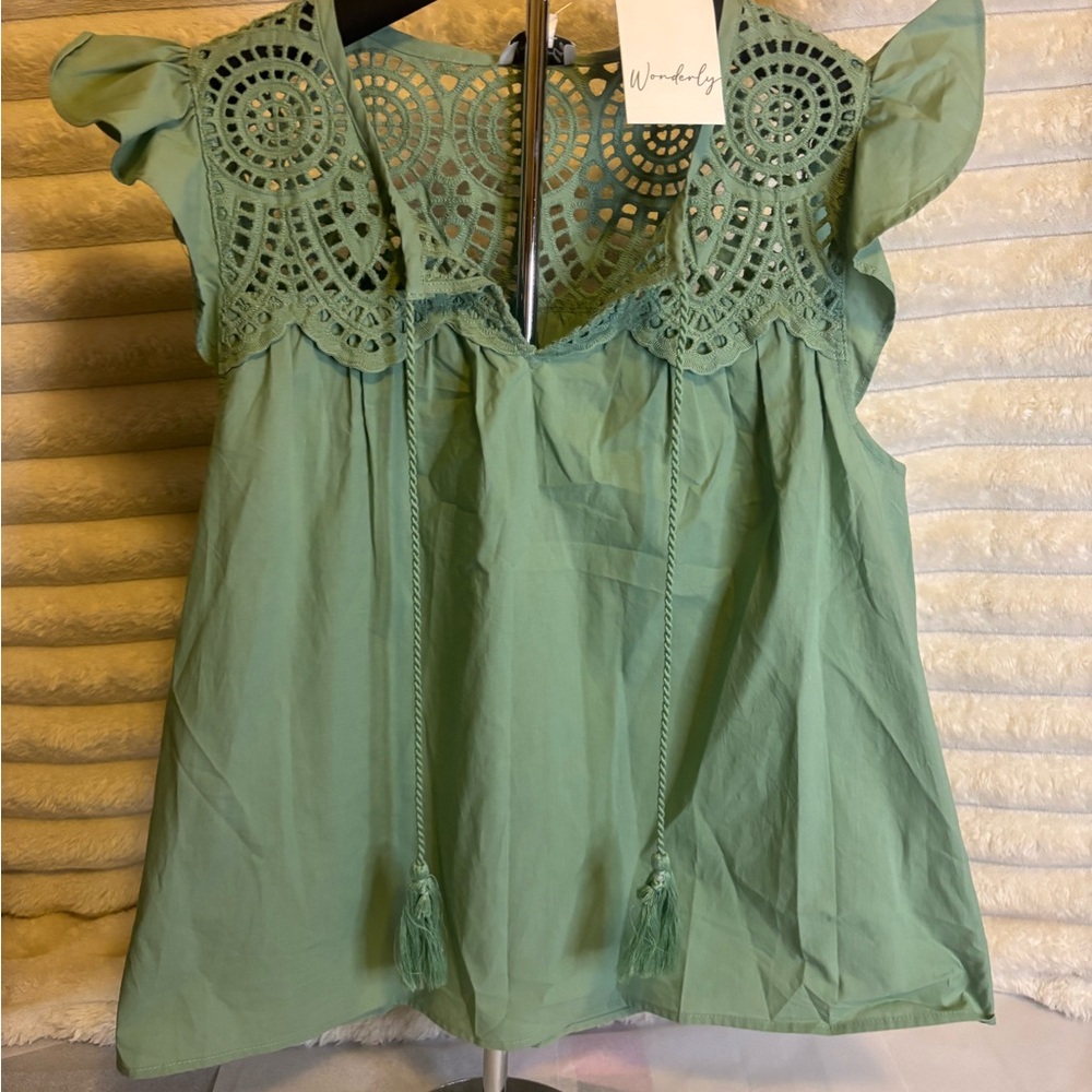 Wonderly Mint Green Crochet Blouse